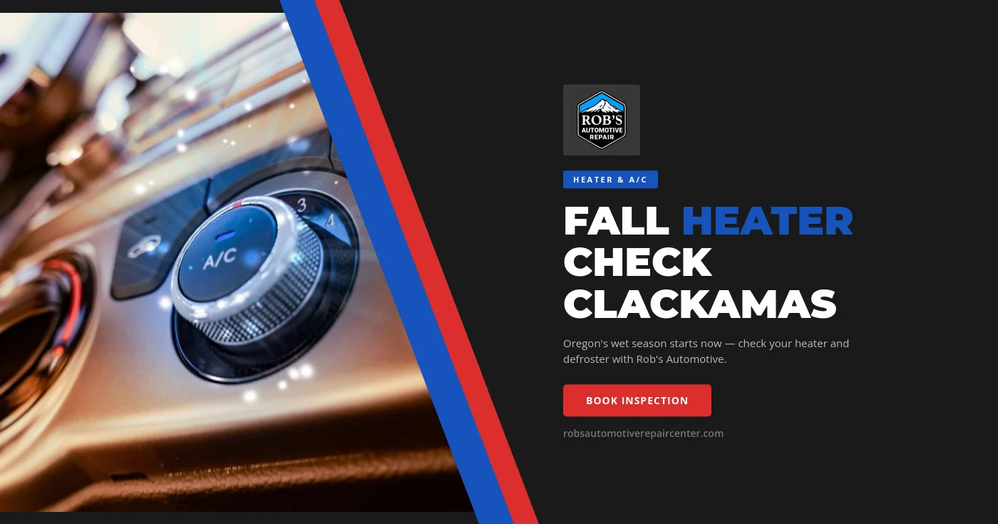 Fall heater check in Clackamas, OR β Rob's Automotive Repair technician testing cabin heat output and defroster performance on a customer vehicle before Oregon's rainy season