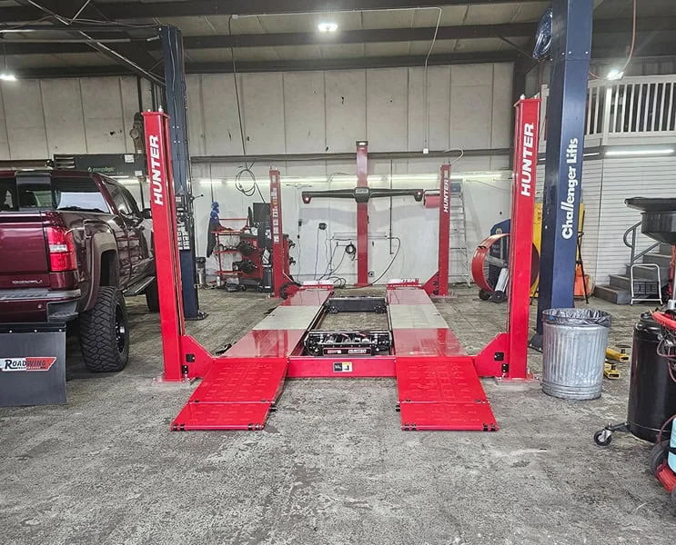 Vehicle on the alignment rack at Rob's Automotive Repair Center, Clackamas, Oregon